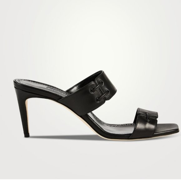 MANOLO BLAHNIK Black Nebre Leather Mules - Picture 3 of 13